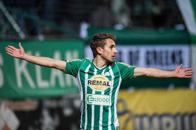 Dominik Mašek z Bohemians oslavuje gól na 1:1 během utkání čtvrtfinále MOL Cupu, Bohemians 1905 - FK Mladá Boleslav.