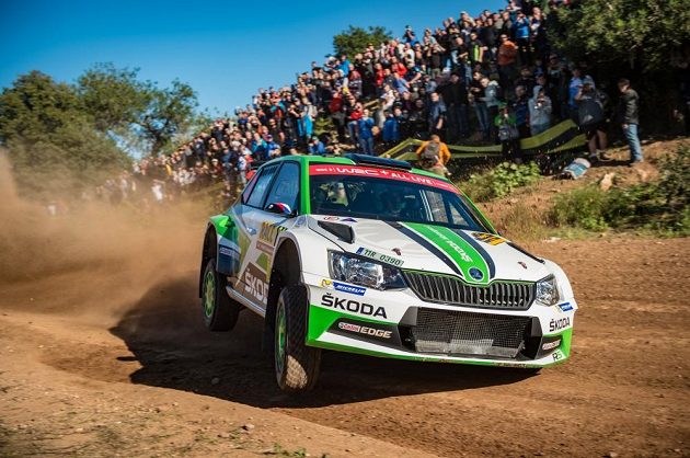 Jan Kopecký se Škodou Fabia R5 při ostrém testu před startem Španělské rallye.