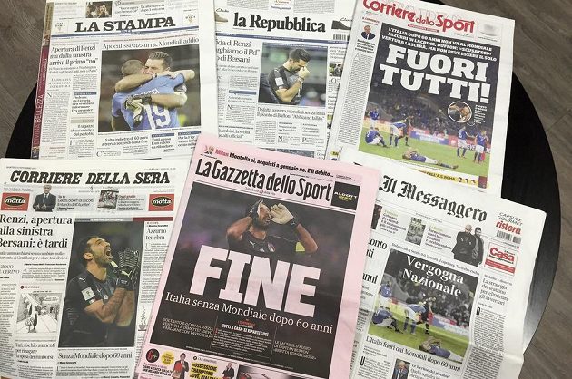 Komentáře italských deníků se po nevydařeném vystoupenífotbalistů v baráži nesou v kritickém tónu.