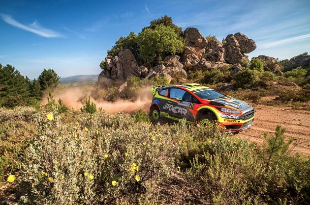 Martin Prokop s Fiestou WRC během závodu mistrovství světa.