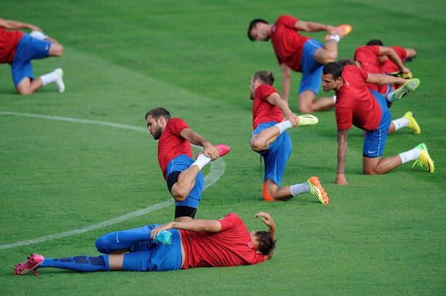 Fotbalisté Mladé Boleslavi během tréninku před úvodním duelem 3. předkola Evropské ligy s Lyonem.