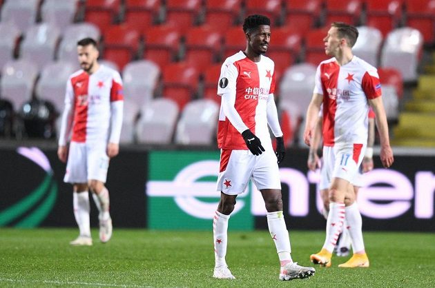 Zmar fotbalistů Slavie během odvety čtvrtfinále Evropské ligy proti Arsenalu.