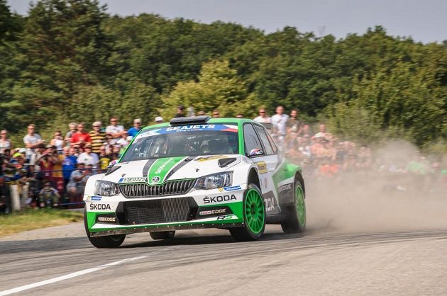 Jan Kopecký se Škodou Fabia R5 při Barum rallye 2018.