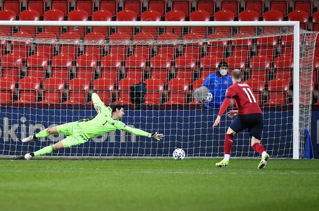 Czech footballers score against Belgium.