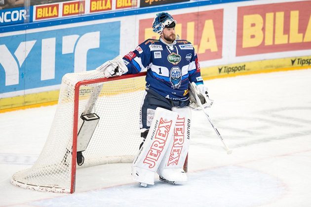 Brankář Brna Marek Čiliak během druhého utkání čtvrtfinále Generali play off proti Spartě.
