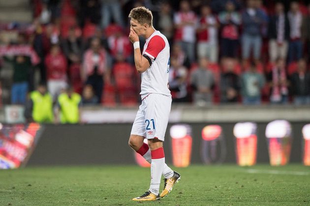Střelec vítězného gólu Slavie Milan Škoda po utkání 3. předkola Ligy mistrů s FC Bate Borisov. Slavia vyhrála 1:0, šancí ale měla daleko více.