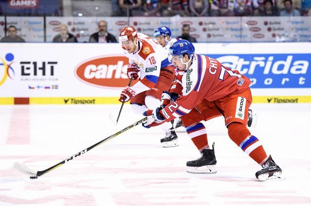 Český útočník Filip Chytil během utkání turnaje Carlson Hockey Games proti Rusku.