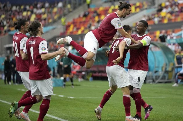 The goal joy of Austrian footballers in the EURO match with Ukraine. 