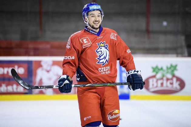 Jan Kovář během tréninku hokejové reprezentace před turnajem Beijer Hockey Games.