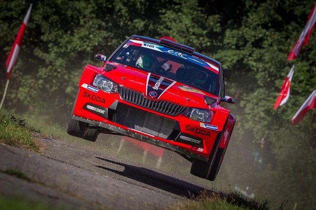 Jan Kopecký se Škodou Fabia R5 na trati Barum rallye 2016.