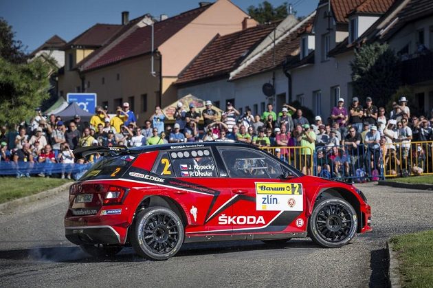 Jan Kopecký se Škodou Fabia R5 na trati Barum rallye 2016.