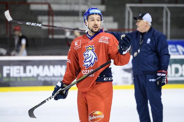 Jan Kovář během tréninku hokejové reprezentace před turnajem Beijer Hockey Games.