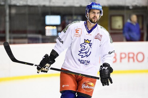 Tomáš Hyka během tréninku hokejové reprezentace před turnajem Beijer Hockey Games.