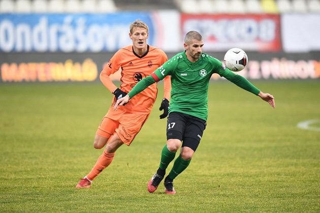 Příbramský Jan Rezek in action in a duel with Mladá Boleslav in a match of the highest competition.