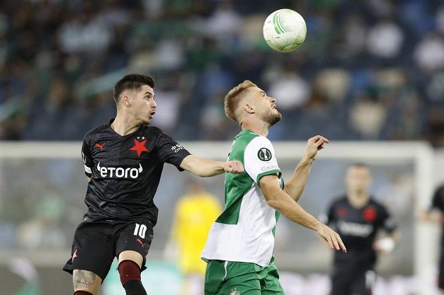 Slavist Srdjan Plavsic (left) and Bogdan Planic of Maccabi Haifav Conference League match.