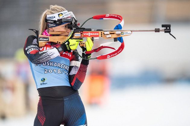 Eva Puskarčíková při tréninku střelby v rámci Světového poháru v Novém Městě na Moravě.