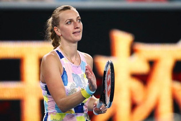 Petra Kvitová oslavuje proměněný mečbol ve svém úvodním utkání letošního Australian Open v Melbourne.