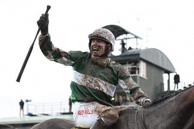 Jan Kratochvíl slaví v sedle hnědáka No Time to Lose triumf v 127. ročníku Velké pardubické.