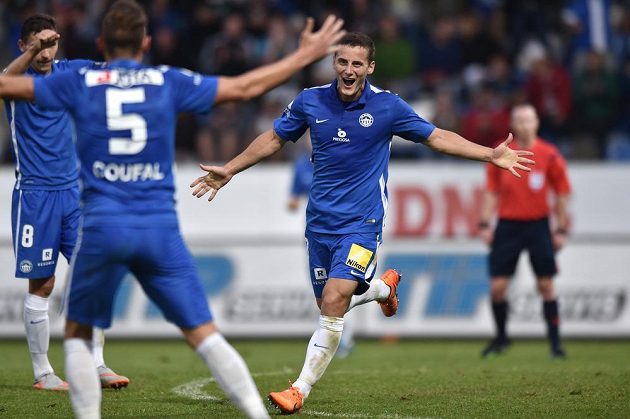 Herolind Shala jásá, dal gól na 2:0 pro Liberec během utkání 3. předkola Evropské ligy s Hapoelem Kirjat Šmona.