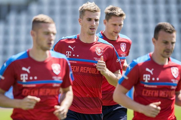 Jakub Jugas během tréninku fotbalové reprezentace před zápasy v Belgii a v Norsku.