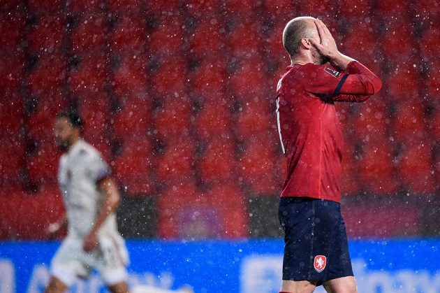 Czech forward Michael Krmenčík after shooting a pole in a qualifying match with Belgium.