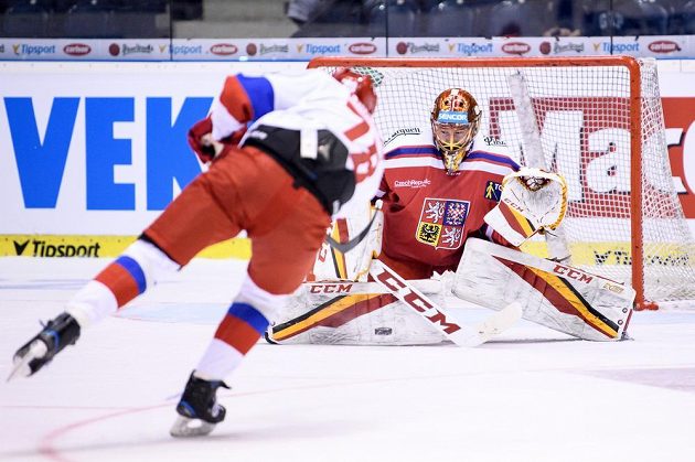 Český brankář David Rittich během utkání turnaje Carlson Hockey Games proti Rusku.