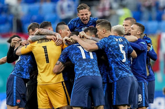 Slovak football joy after winning the EURO over Poland.