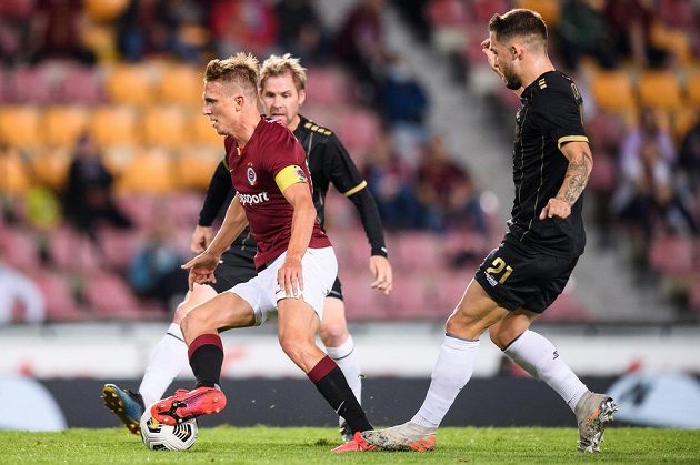 Bořek Dočkal from Sparta Prague and Tomáš Ladra from Jablonec during the Fortuna League match.