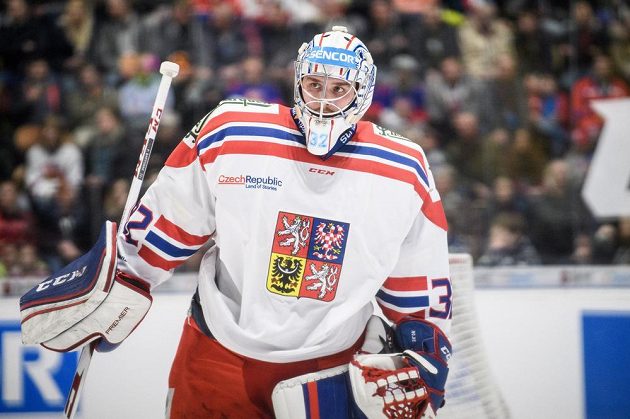 Český brankář Patrik Bartošák během utkání Euro Hockey Challenge se Švýcarskem.