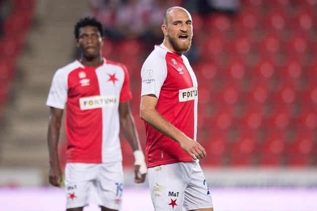 Obránce Slavie Martin Latka během utkání 6. kola Synot ligy s Mladou Boleslaví.