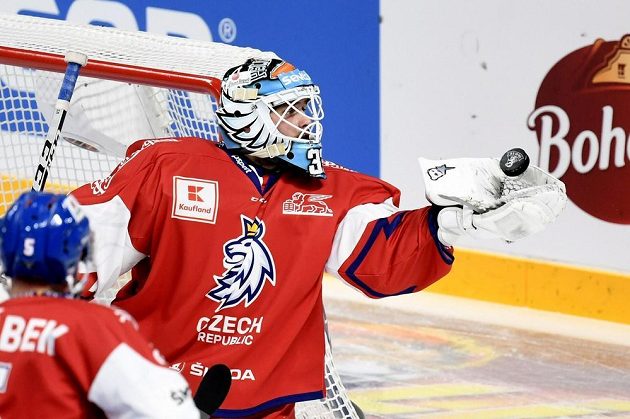 Goalkeeper of the Czech national hockey team Patrik Bartošák in action during the match with Sweden at the Karjala Cup.