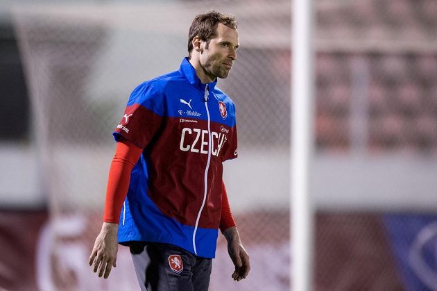 Brankář Petr Čech na tréninku české fotbalové reprezentace před přípravnými zápasy se Srbskem a Polskem.