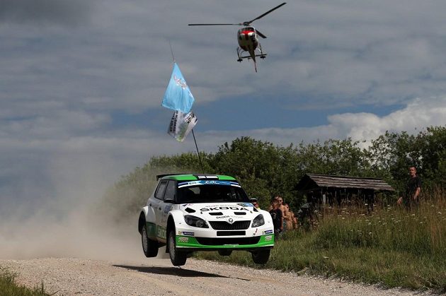 Esapekka Lappi na trati Estonské rallye se Škodou Fabia S2000.