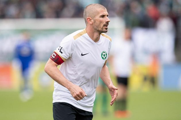 Jan Rezek z Příbrami během utkání nadstavby Fortuna ligy ve skupině o udržení s Bohemians 1905.