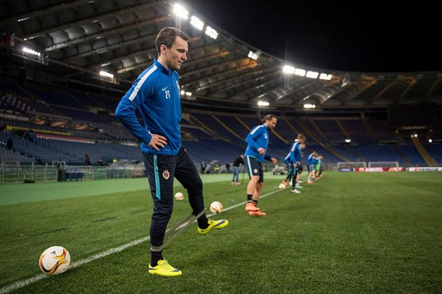 Útočník Sparty Praha David Lafata během tréninku před utkáním Evropské ligy na stadiónu Lazia Řím.