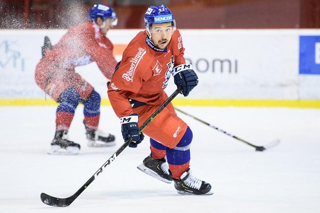 Jan Kovář během tréninku hokejové reprezentace před turnajem Beijer Hockey Games.