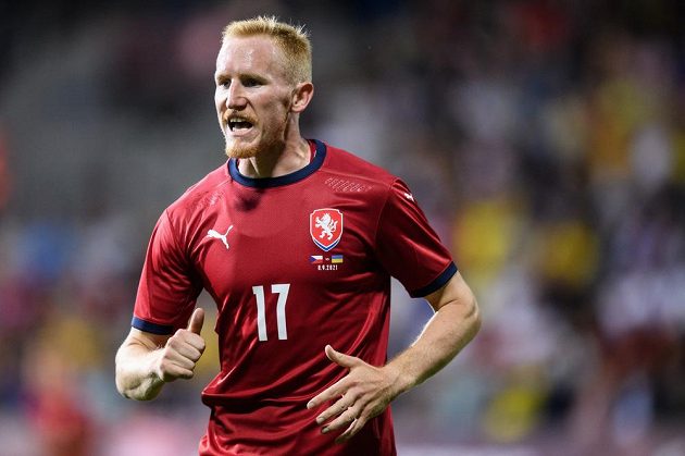 Obránce české fotbalové reprezentace Václav Jemelka během přípravného utkání s Ukrajinou.