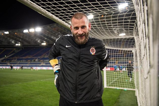 Brankář Sparty Praha David Bičík během tréninku na Olympijském stadiónu v Římě.