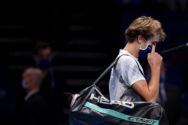 German Alexander Zverev after the match with Novak Djokovic from Serbia.