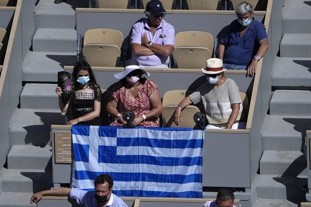 Fans of Greek tennis player Stefanos Tsitsipas during the French Open final.