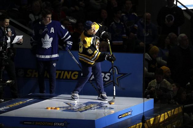 David Pastrňák skončil v nové disciplíně až na 9. místě. Jako nejlepší střelec NHL se snažil mířít i na zadní branku.