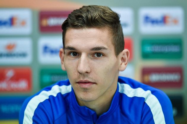 Kapitán libereckých fotbalistů David Pavelka na tiskové konferenci před zápasem 1. kola základní skupiny Evropské ligy s týmem Bragy.