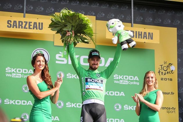 Peter Sagana v zeleném dresu pro vedoucího muže bodovací soutěže Tour de France.