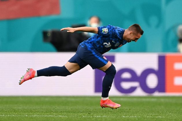 Slovak footballer Robert Mak celebrates a goal in the Polish net at EURO.