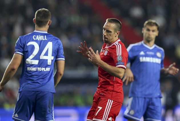 Nejlepší fotbalista Evropy Franck Ribéry z Bayernu Mnichov v duelu Superpoháru proti Chelsea.