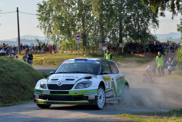 Jan Kopecký se Škodou Fabia S2000 na trati Barum rallye 2013.