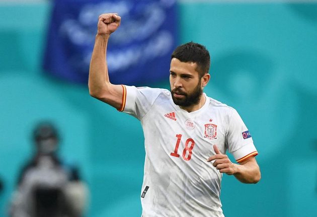 Fighting gesture of Spanish footballer Jordi Alba in the EURO quarterfinals.