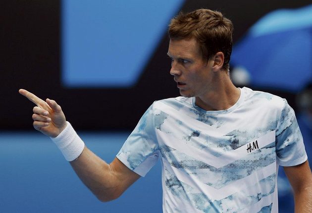 Reakce Tomáše Berdycha po vítězné výměně s Rafaelem Nadalem ve čtvrtfinále Australian Open.