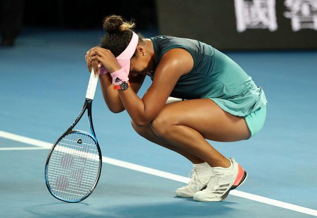 Japonská tenistka Naomi Ósakaová bezprostředně po vítězství v Australian Open.