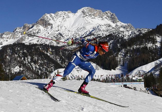 Česká biatlonictka Gabriela Koukalová na trati sprintu na MS v Hochfilzenu.